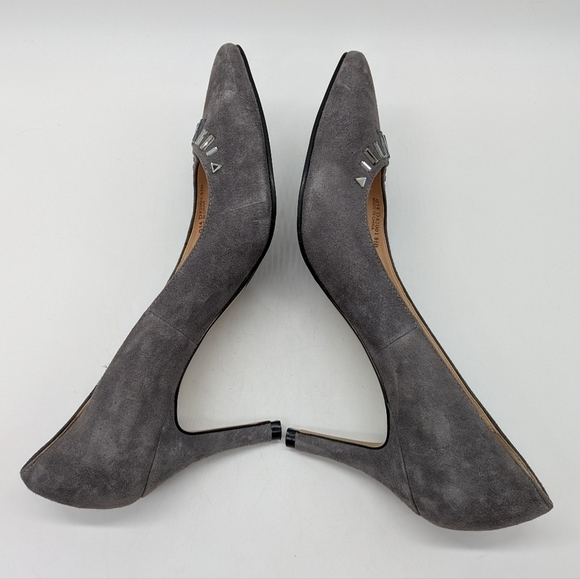 Cole Haan grey leather rhinestone accent point toe heel 8.5 - Picture 5 of 12